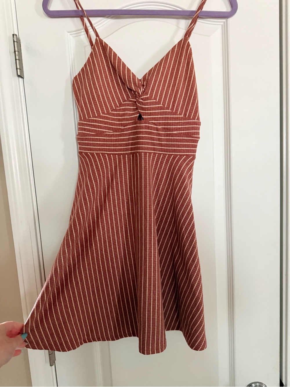 Crystal Doll Rust and White Striped Spaghetti Strap Midi Dress